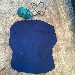 Zoa Ny- XS, oversized royal blue vneck blouse, split hem on back center below